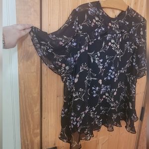 High neck keyhole back short sleeve plus size blouse career